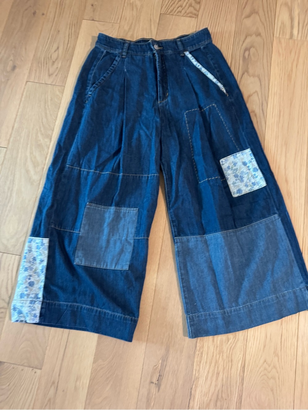 Anthropologie Pilcro Positano Patchwork Blue Wide-Leg Cropped Jeans - Picture 3 of 5